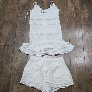 White Ruffled Tank Top and Shorts Set